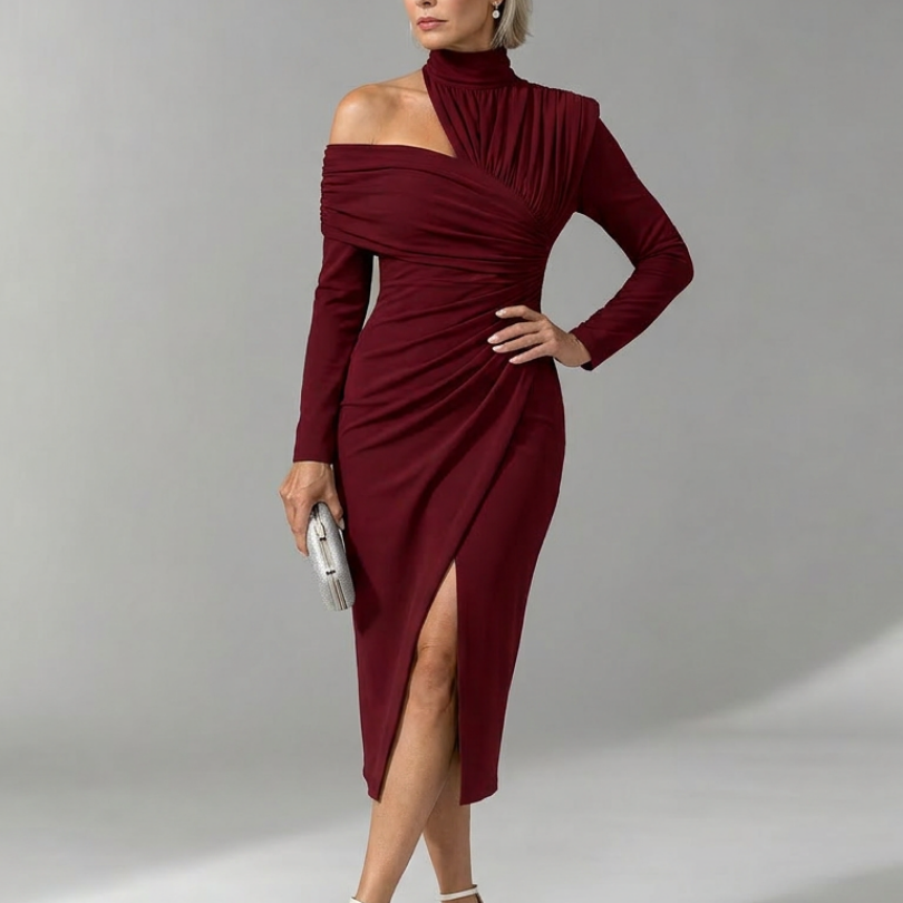 Viano | Vestido Midi Draped de Un Solo Hombro