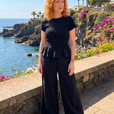 Eirenne | Conjunto de Top con Peplum y Pantalones de Pierna Ancha