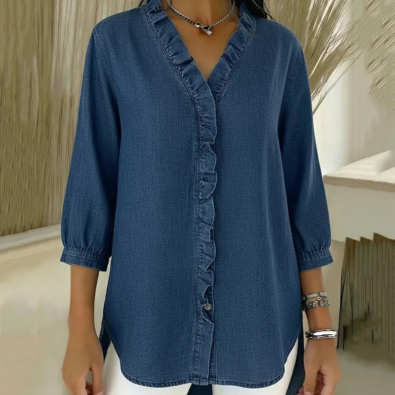 Adel | Blusa con escote en V y detalles de volantes