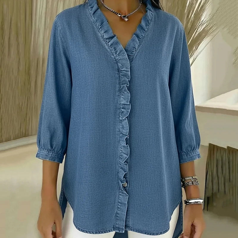 Adel | Blusa con escote en V y detalles de volantes
