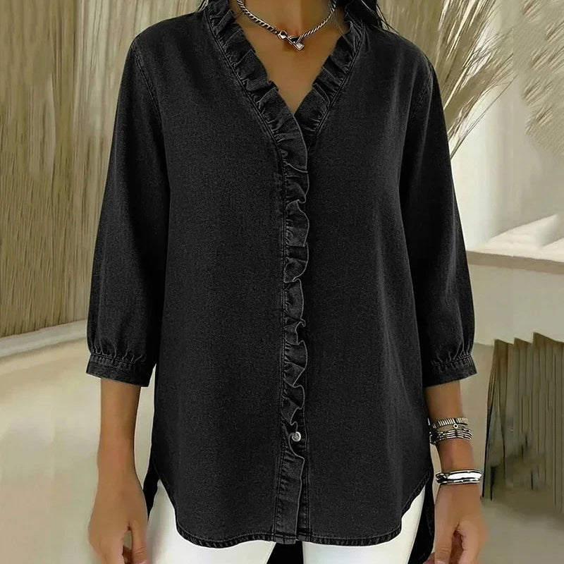 Adel | Blusa con escote en V y detalles de volantes