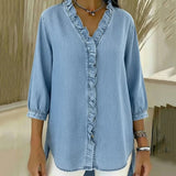 Adel | Blusa con escote en V y detalles de volantes