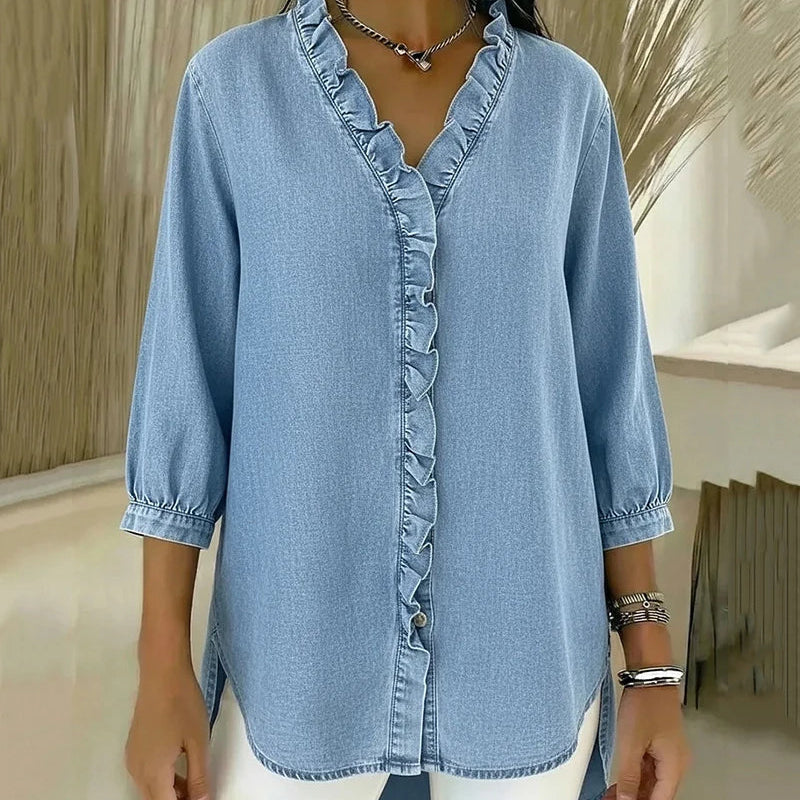 Adel | Blusa con escote en V y detalles de volantes