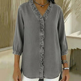 Adel | Blusa con escote en V y detalles de volantes