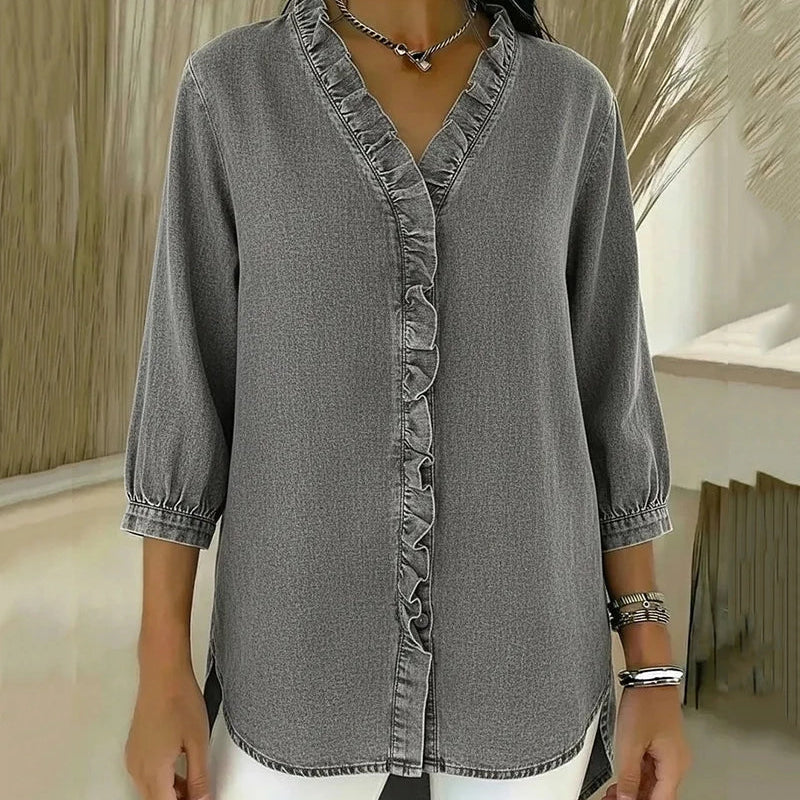 Adel | Blusa con escote en V y detalles de volantes