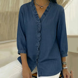Adel | Blusa con escote en V y detalles de volantes