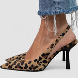 Liorina | Tacones Altos Chaki con Diseño de Leopardo y Punta Afilada