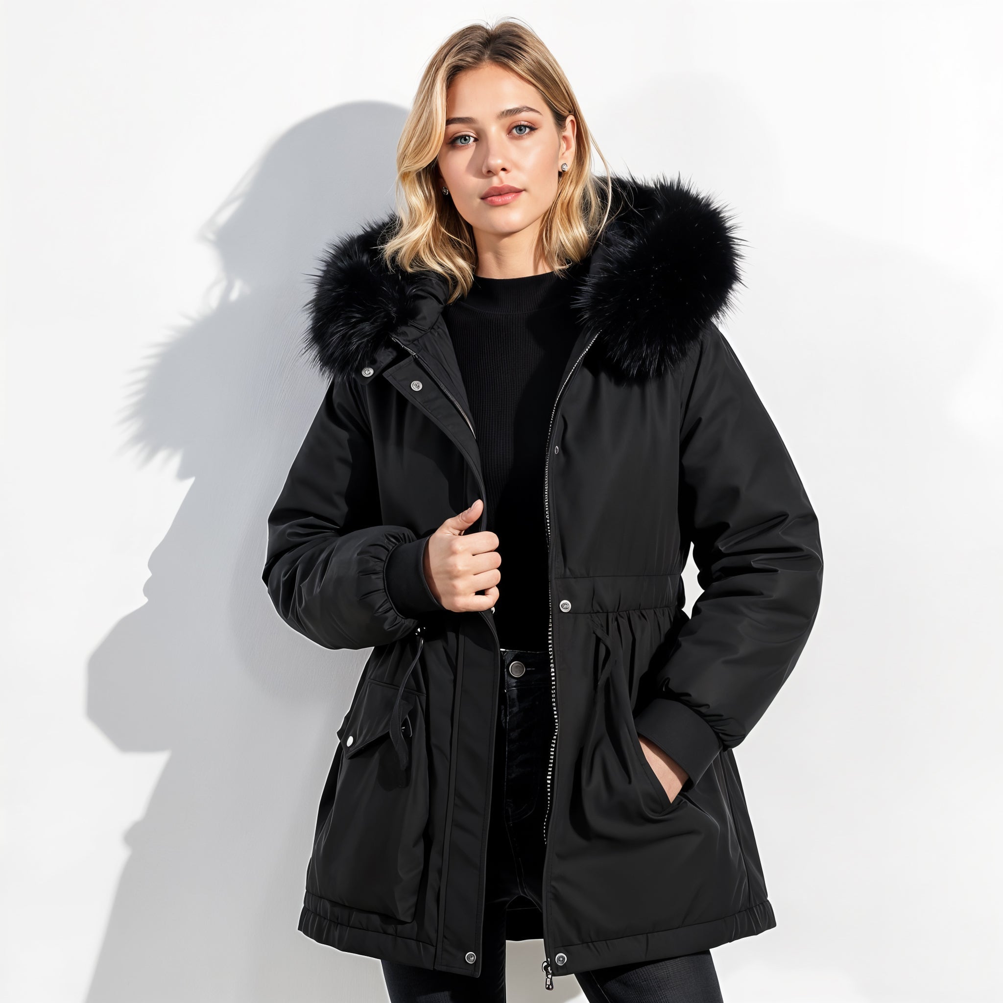 Parka con Capucha de Piel Artificial