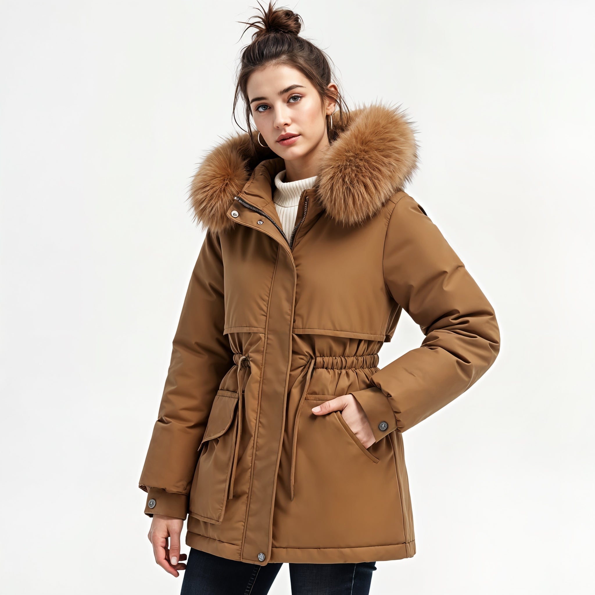 Parka con Capucha de Piel Artificial