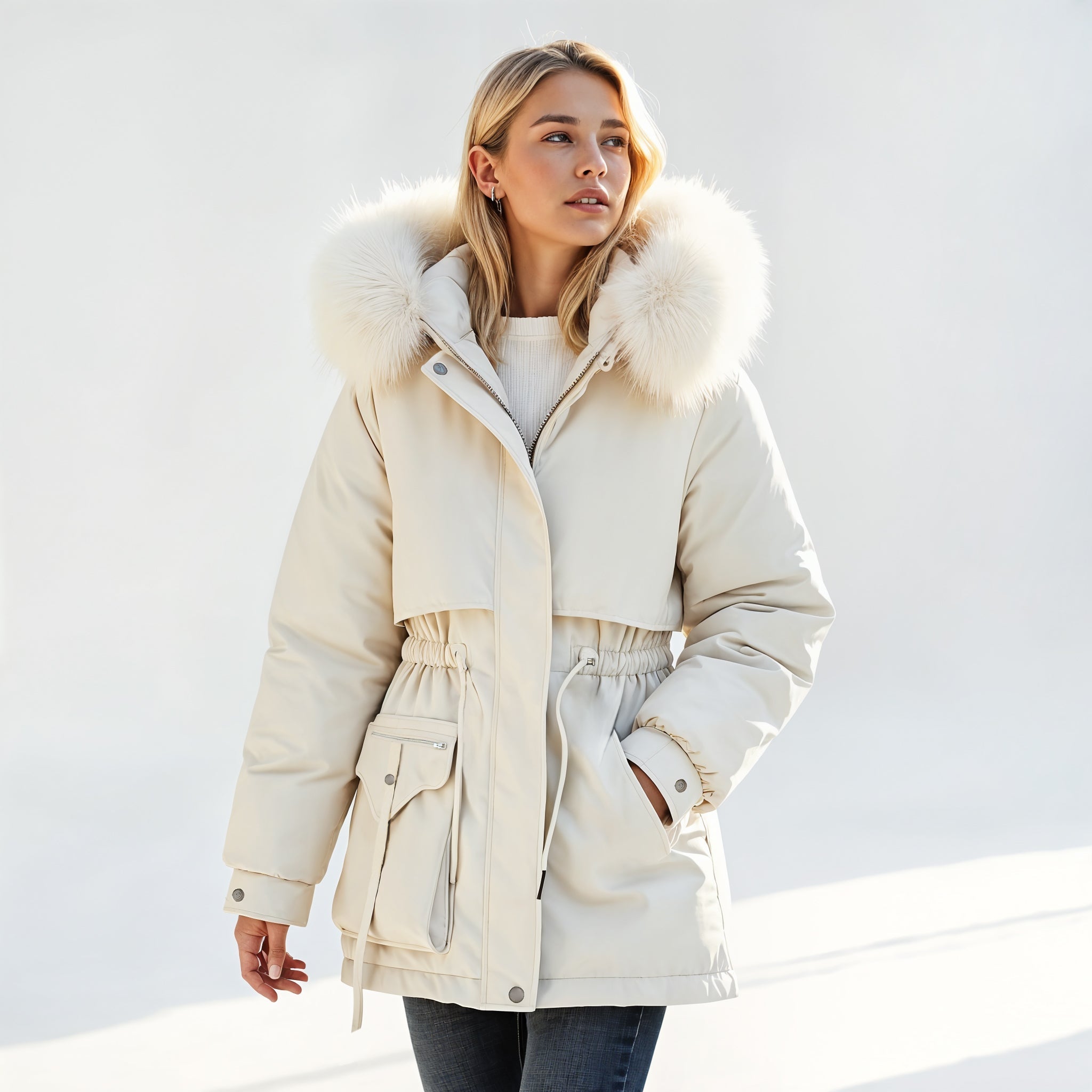 Parka con Capucha de Piel Artificial