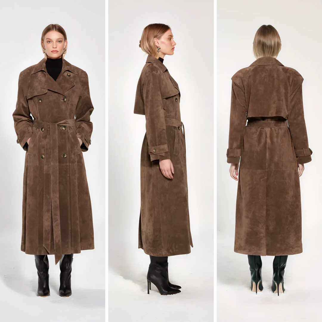 Maren Suede Luxe™ | Trenchcoat de ante elegante con cinturón
