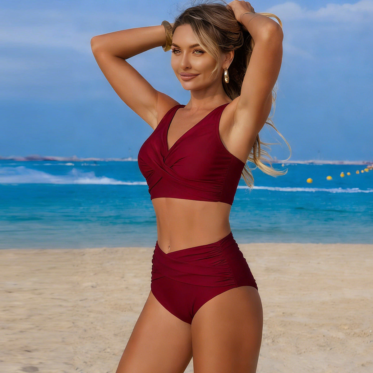 Jasmijn | Bikini de tiro alto con detalle retorcido