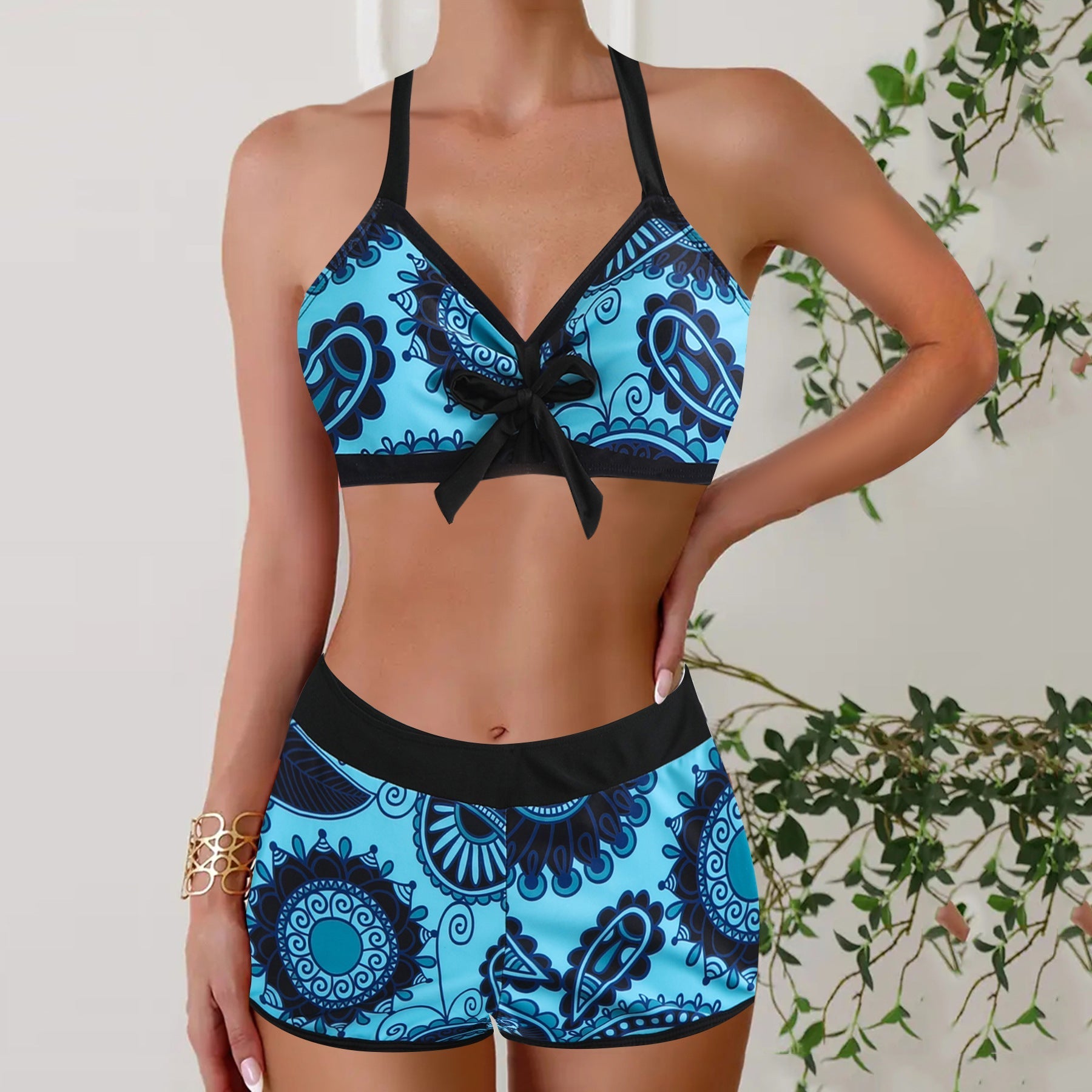 Linda | Conjunto de Bikini Floral con Calzón Boyshort