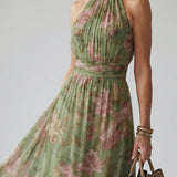 Mirelle | Vestido Midi Halter con Detalle Fruncido