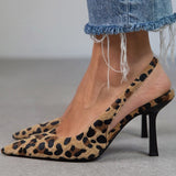 Liorina | Tacones Altos Chaki con Diseño de Leopardo y Punta Afilada